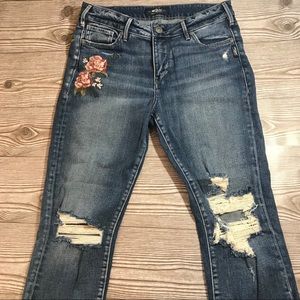 Silver Mazy Slim Crop Floral Embroidered Jeans